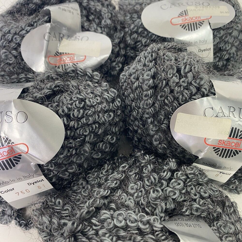 Skacel Caruso Boucle Yarn Gray Skeins 50g ea Italy made Acrylic Nylon lot of 5